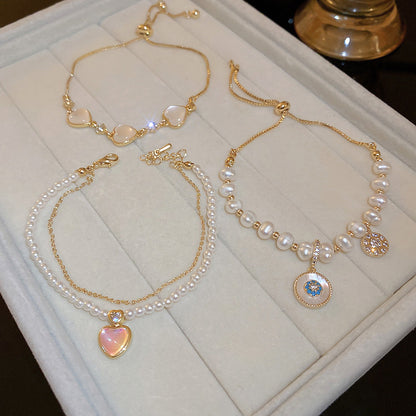 Pearlora™Golden Heart Pearl Bracelet | A Timeless Symbol of Love